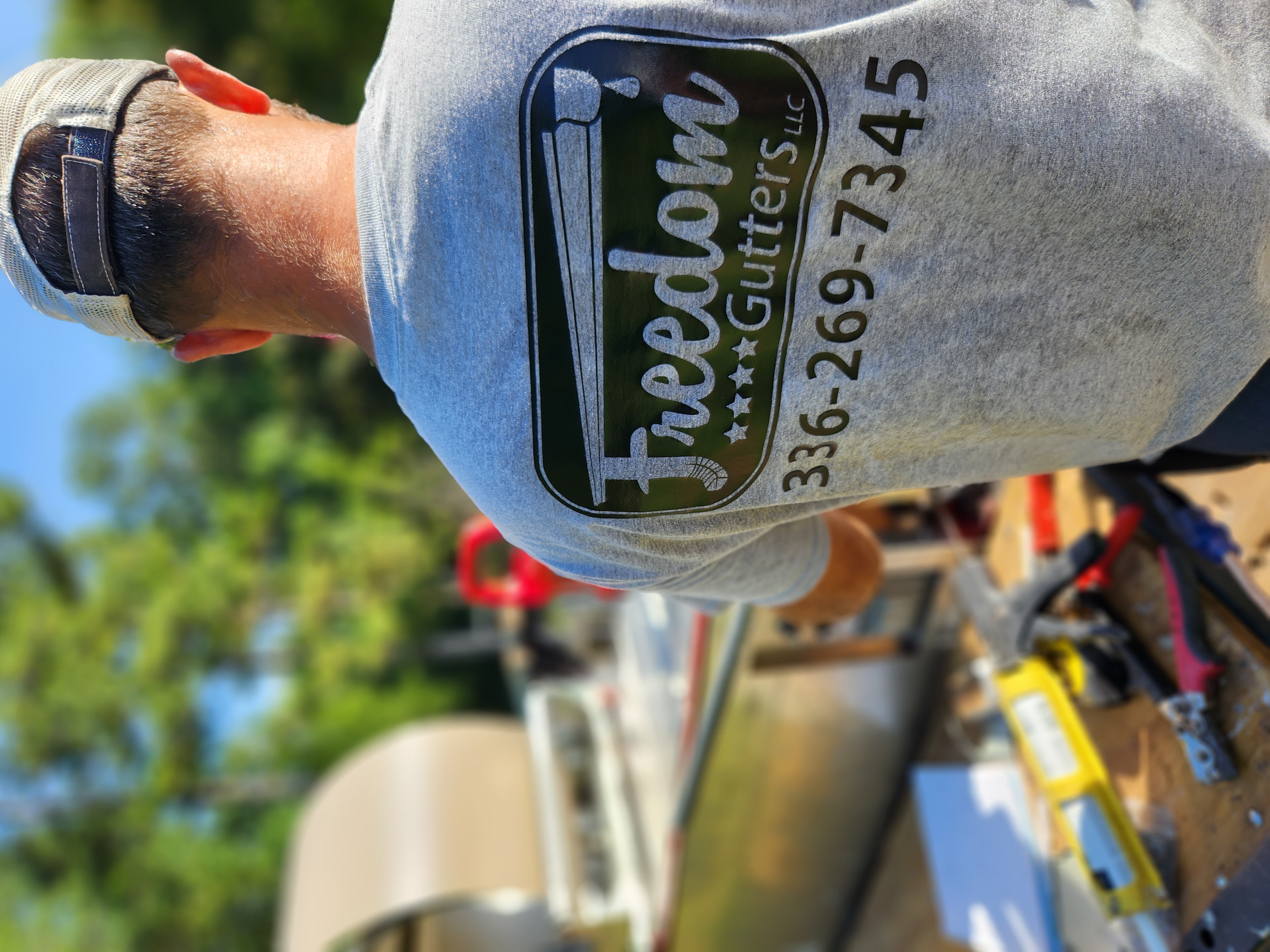 Freedom Gutters owner Tom Pryor on the job — Mebane, NC